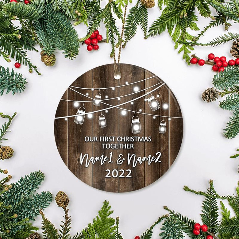 Personalized Our First Christmas Together 2022 Ornament Established Couple Keepsake Boyfriend Girlfriend Rustic Gift for Couples 3 Christmas Tree Ornament
