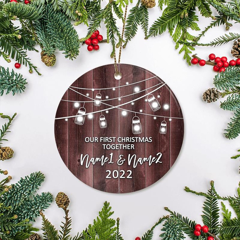 Personalized Our First Christmas Together 2022 Ornament Established Couple Keepsake Boyfriend Girlfriend Rustic Gift for Couples 4 Christmas Tree Ornament