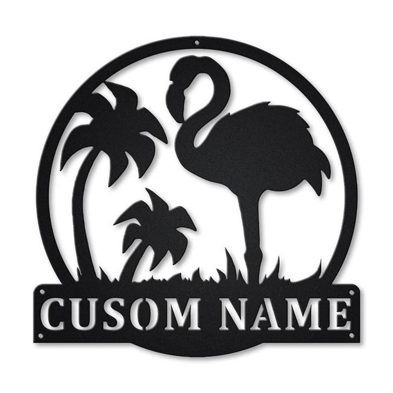Personalized Flamingo Animal Monogram Metal Sign Art , Custom Flamingo Metal Sign, Flamingo Animal Lover Sign Decoration For Living Room