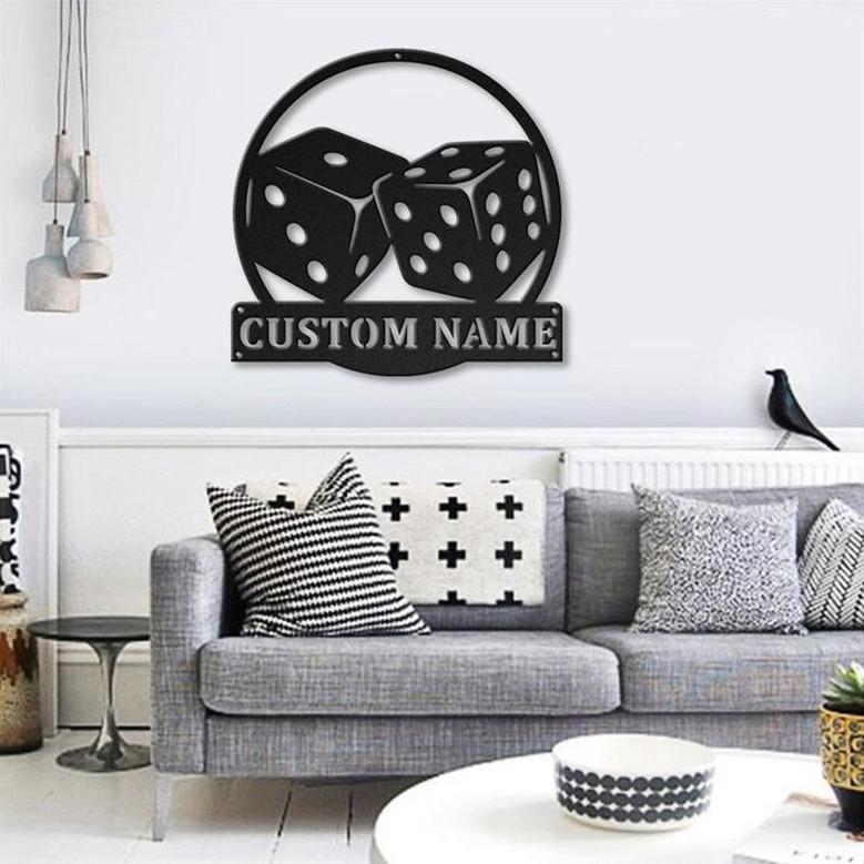 Personalized Game Dice Monogram Metal Sign Art , Custom Game Dice Metal Sign , Game Lover Sign Decoration For Living Room