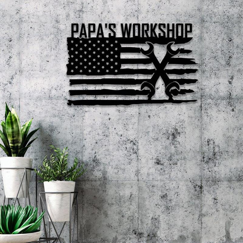 Personalized Mechanic Metal Wall Art With Led Lights, Living Room Decor, Papa's Workshop Metal Wall Art, Birthday Gift Garage Sign