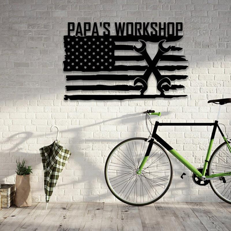 Personalized Mechanic Metal Wall Art With Led Lights, Living Room Decor, Papa's Workshop Metal Wall Art, Birthday Gift Garage Sign
