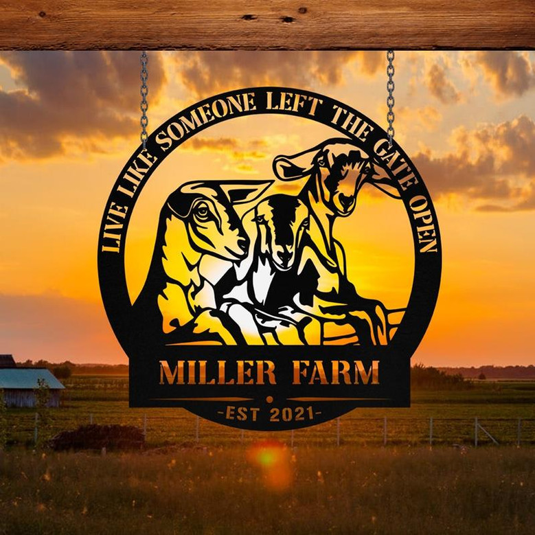 Personalized Metal Farm Sign Goat Monogram Custom Outdoor Farmhouse Entry Road Front Gate Wall Decor Gift