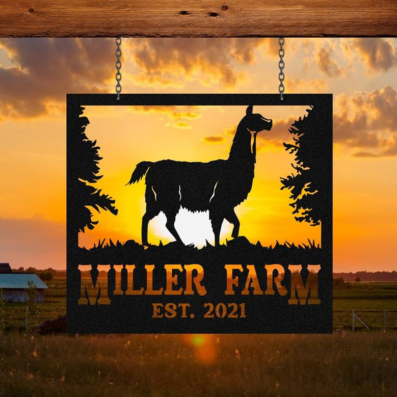 Personalized Metal Farm Sign Llama Monogram Custom Outdoor Farmhouse Front Gate Ranch Stable Wall Decor Art Gift