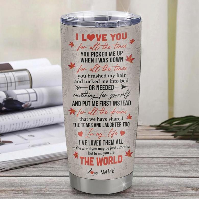 Personalized To My Mom From Daughter Stainless Steel Tumbler Cup Red Tree Your Are The World Mom Mothers Day Birthday Christmas Travel Mug