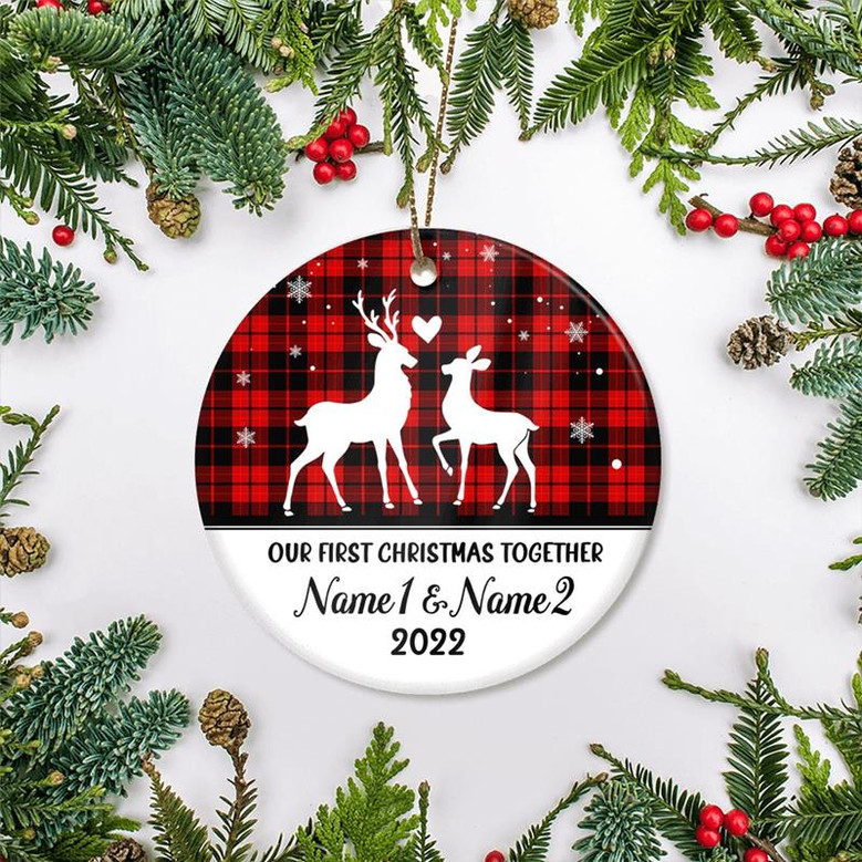 Personalized Reindeer Our First Christmas Together 2022 1st Christmas As Wife Husband Boyfriend Girlfriend New Couple Customized Christmas Tree Ornament