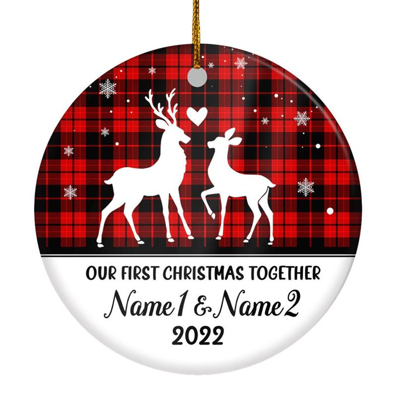 Personalized Reindeer Our First Christmas Together 2022 1st Christmas As Wife Husband Boyfriend Girlfriend New Couple Customized Christmas Tree Ornament