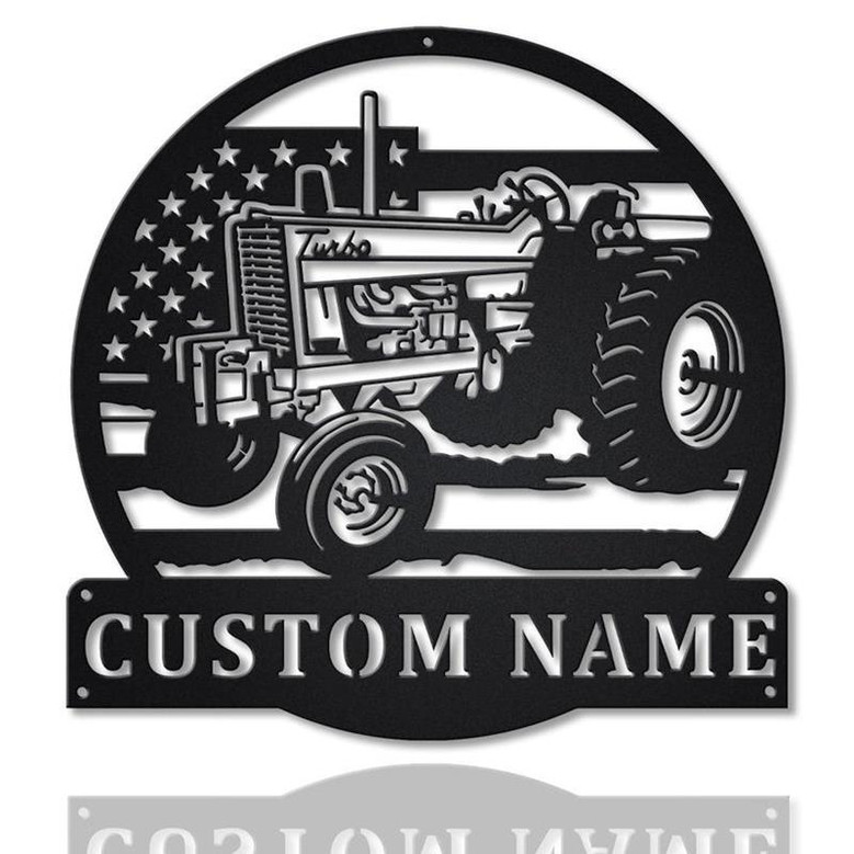 Personalized USA Farm Tractor Metal Sign Art | Custom USA Farm Tractor Monogram Metal Sign | Farmer Gift