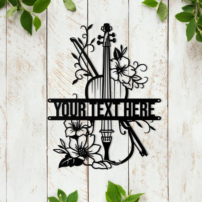 Personalized Violin Floral Metal Wall Art, Musical Metal Sign, Violin Wall Decor, Gift For Musician, Metal Decor Music Time, Living Room Decor