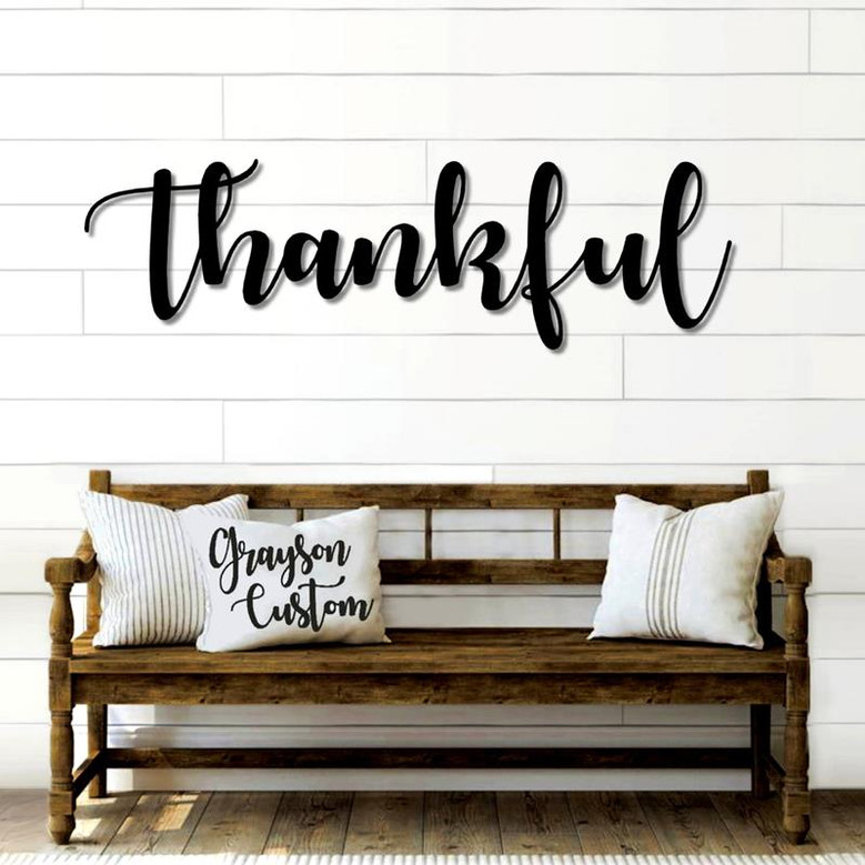 Thankful Script Word Sign Rustic Metal Thankful Sign Housewarming Gift Farmhouse Decor Custom Holiday Decor Word Art