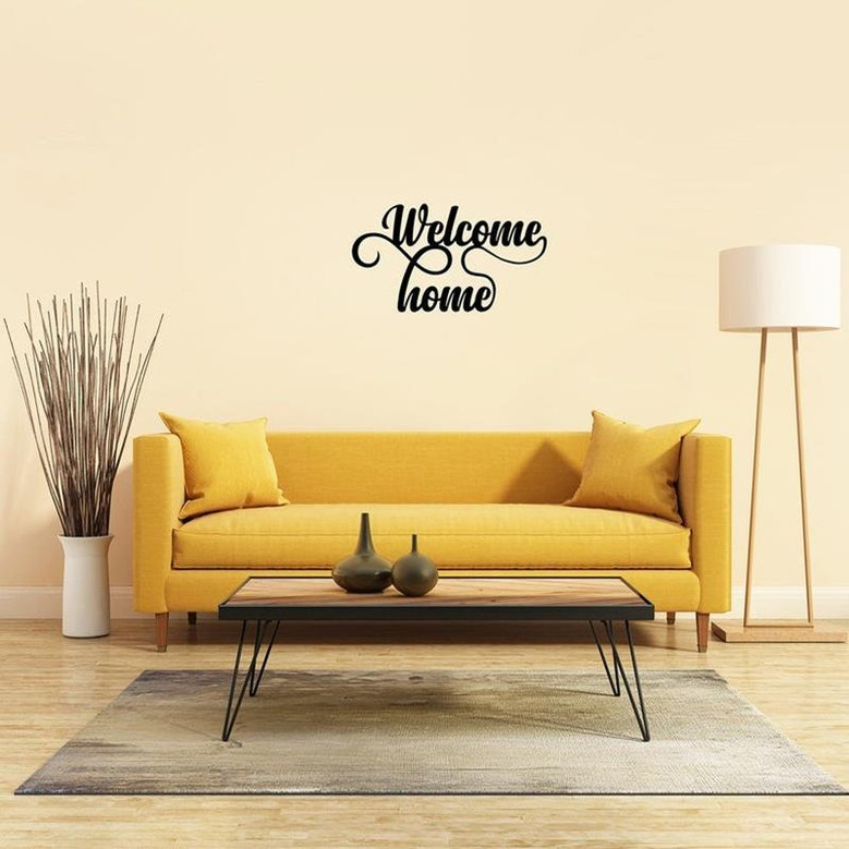 Welcome Home Script Metal Word Sign Rustic Metal Sign Cursive Farmhouse Decor Housewarming Gift Metal Wall Art Steel Word Art