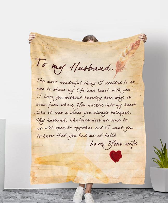 To My Husband You Had Me At Hello Letter Blanket Gift For Husband From Wife Father's Day Gift Birthday Gift Home Decor