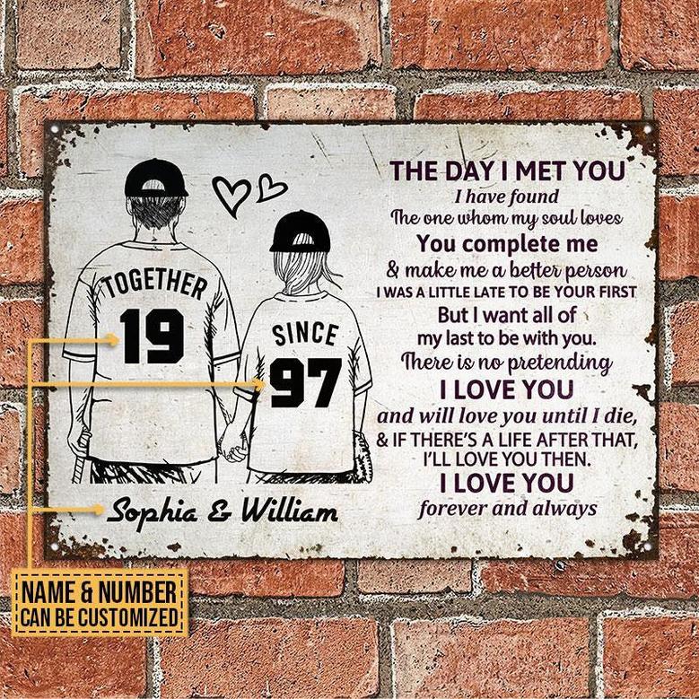 Metal Sign- Baseball Together Since Young White Rectangle Metal Sign Custom Name Number
