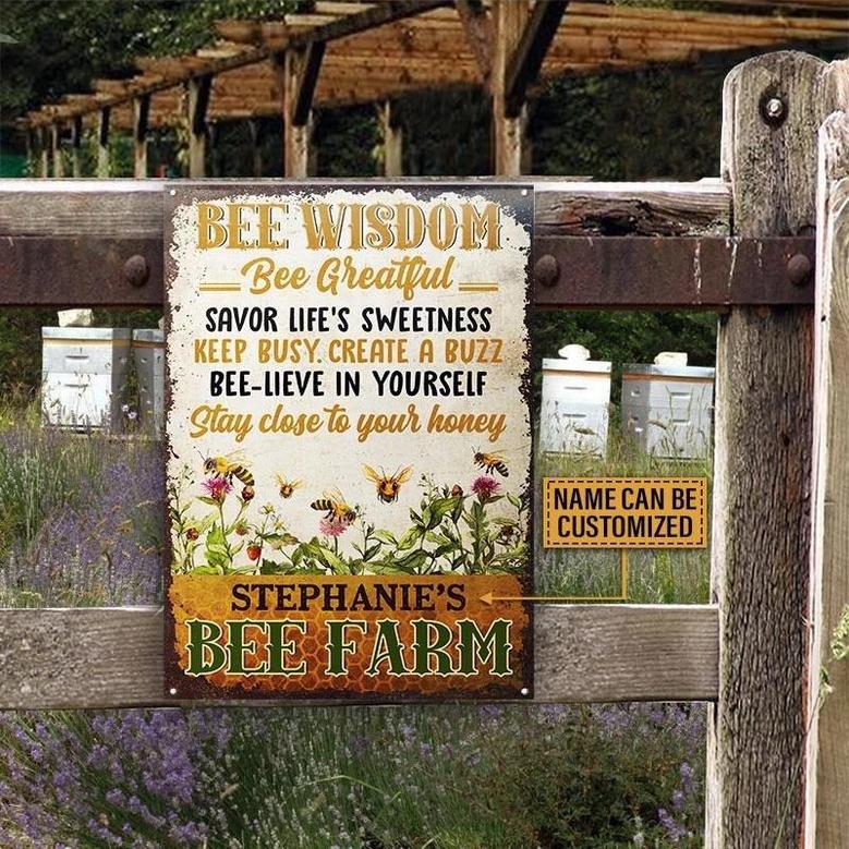 Metal Sign- Bee Farm Garden Bee Wisdom Beautiful Rectangle Metal Sign Custom Name