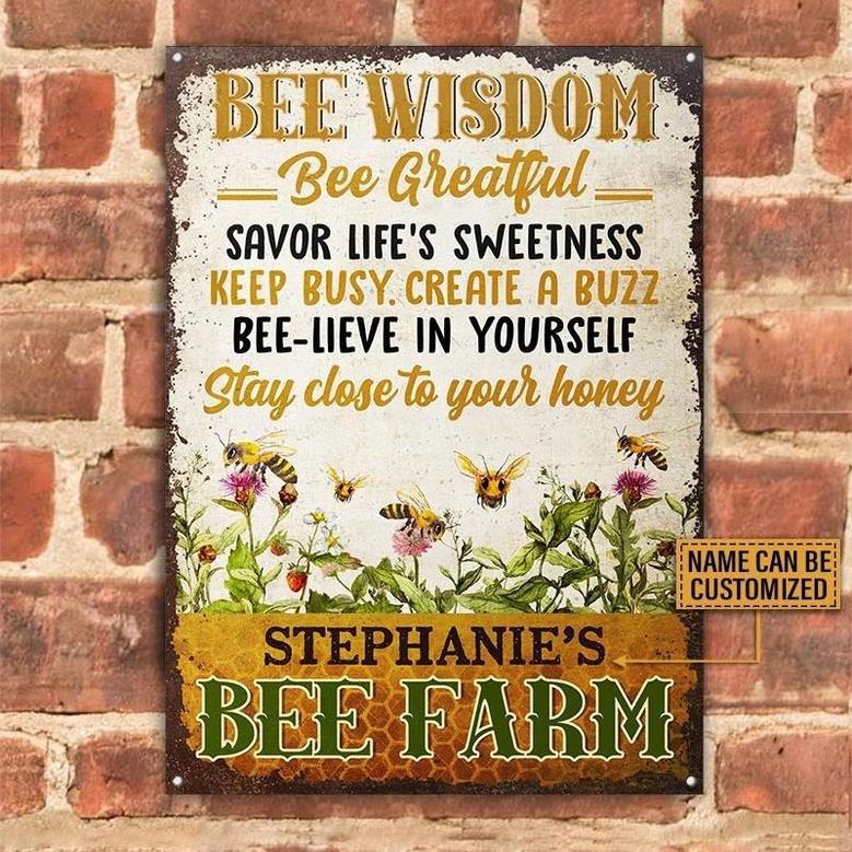 Metal Sign- Bee Farm Garden Bee Wisdom Beautiful Rectangle Metal Sign Custom Name