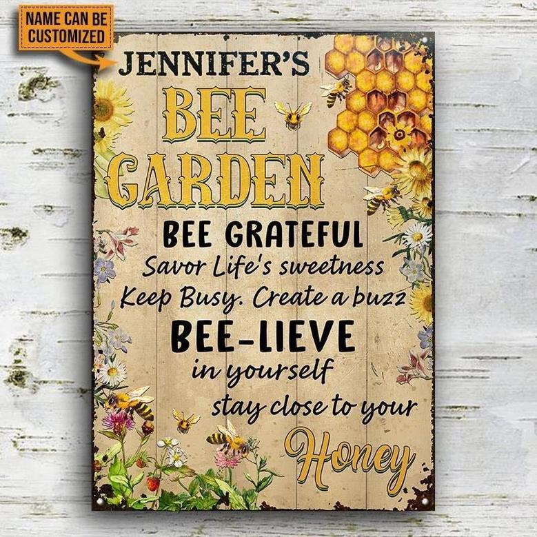 Metal Sign- Bee Wisdom Garden Cute Design Rectangle Metal Sign Custom Name
