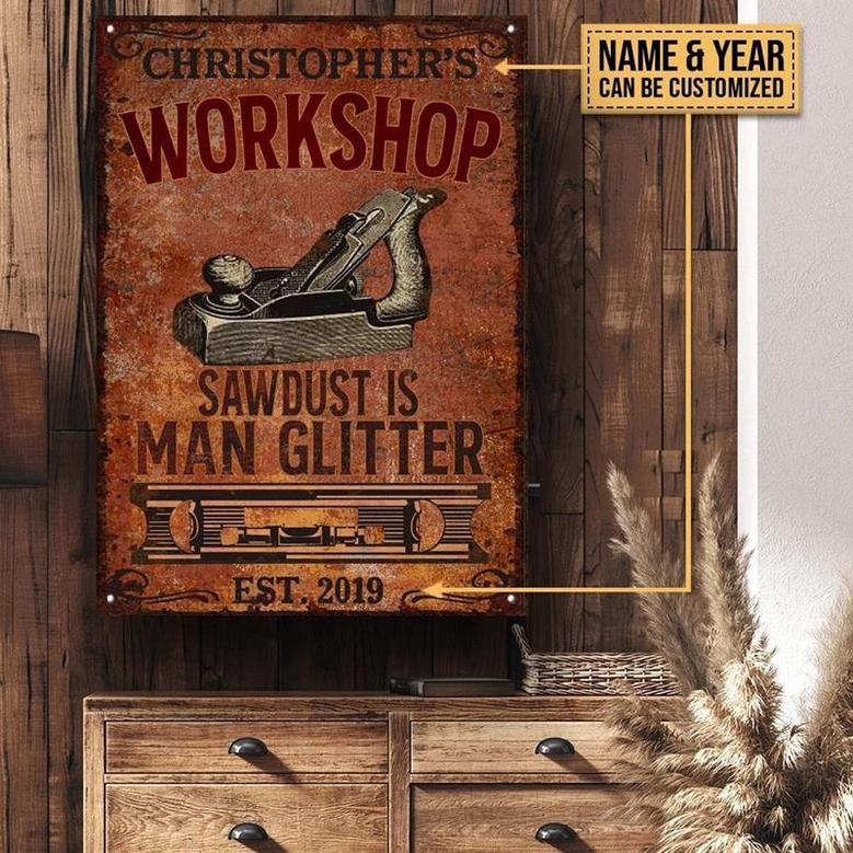 Metal Sign- Carpentry Man Glitter Orange Rectangle Metal Sign Custom Name Year