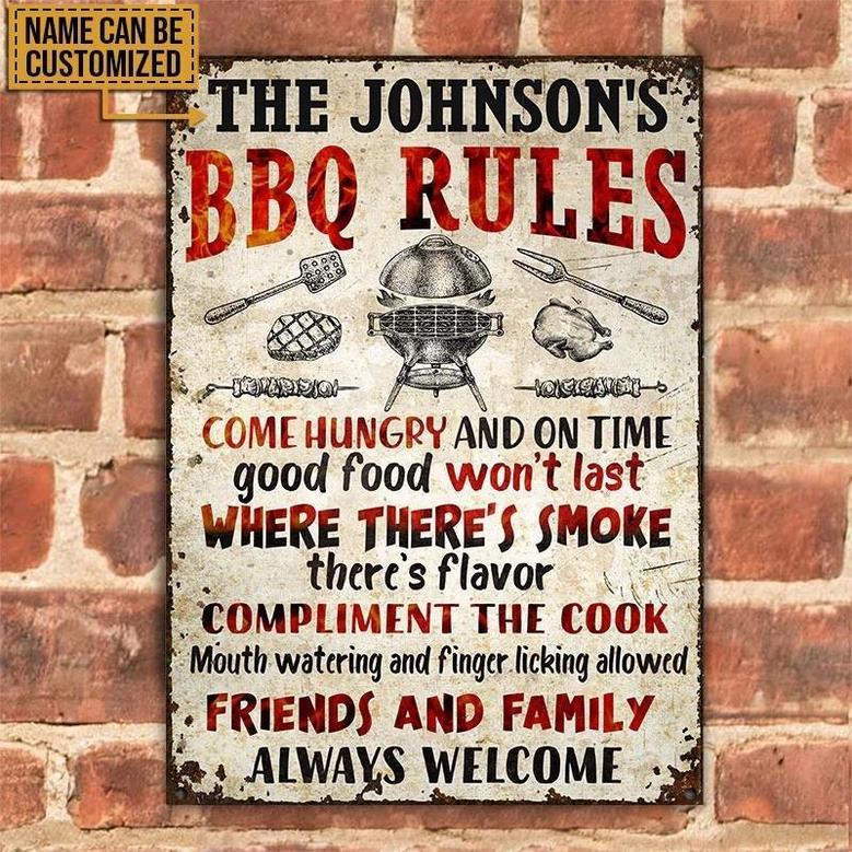Metal Sign- Custom Name Rectangle Metal Sign Grilling BBQ Rules Always Welcome