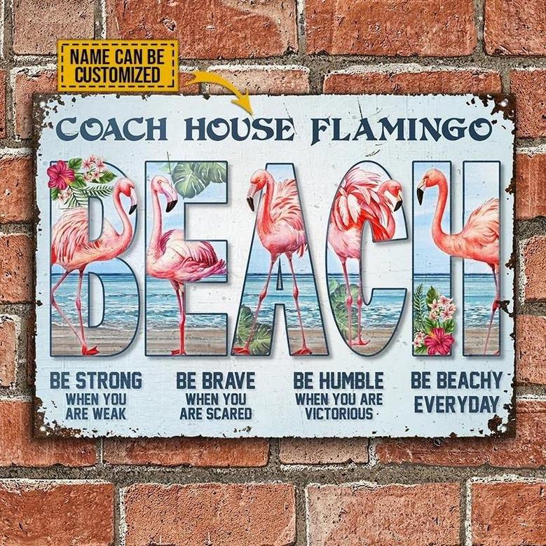 Metal Sign- Cute Design Flamingo Be Beachy Custom Name Rectangle Metal Sign