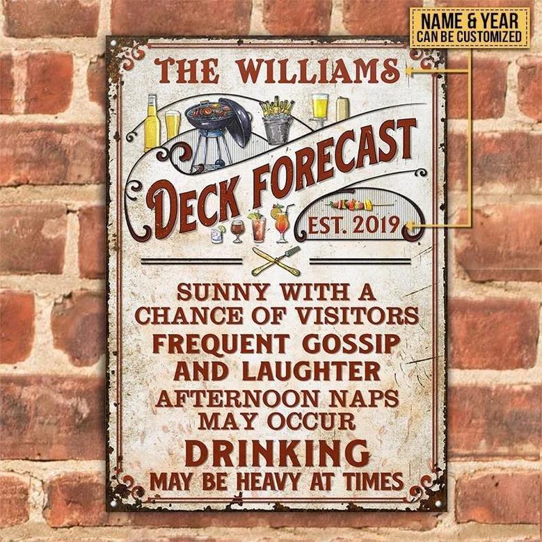 Metal Sign- Deck Forecast Sunny With A Chance Vertical Red Rectangle Metal Sign Custom Name Year