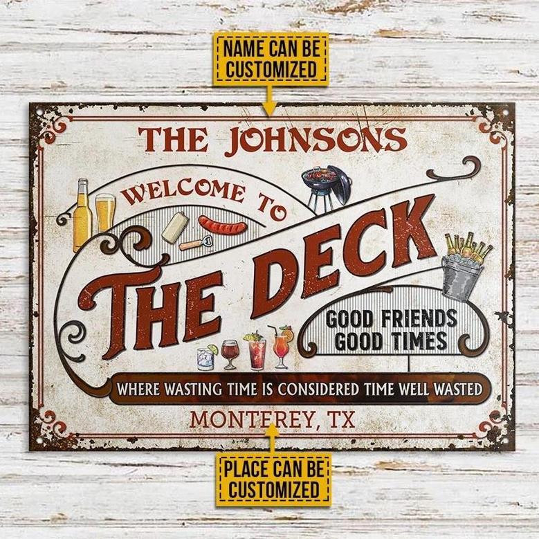 Metal Sign- The Deck Red Design Where Wasting Time Rectangle Metal Sign Custom Name Place