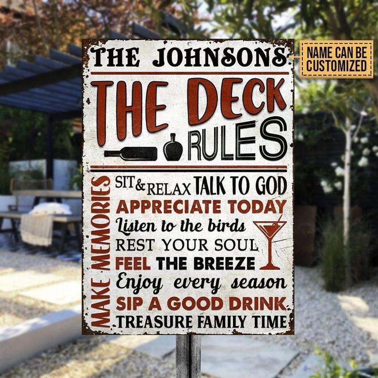 Metal Sign- Deck Rules Sit And Relax Appreciate Today Rectangle Metal Sign Custom Name