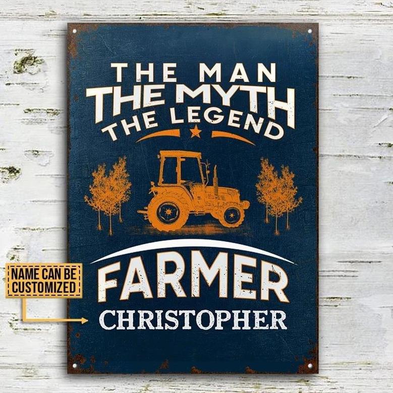 Metal Sign- Farmer Tractor The Man The Myth Blue Rectangle Metal Sign Custom Name