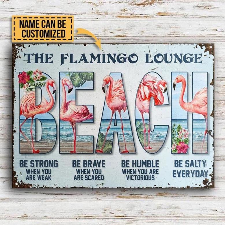 Metal Sign- Flamingo Beach Be Salty Rectangle Metal Sign Custom Name