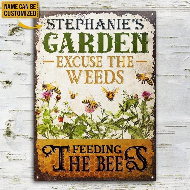 Metal Sign- Floral Garden Honey Bee Excuse The Weeds Custom Name Rectangle Metal Sign