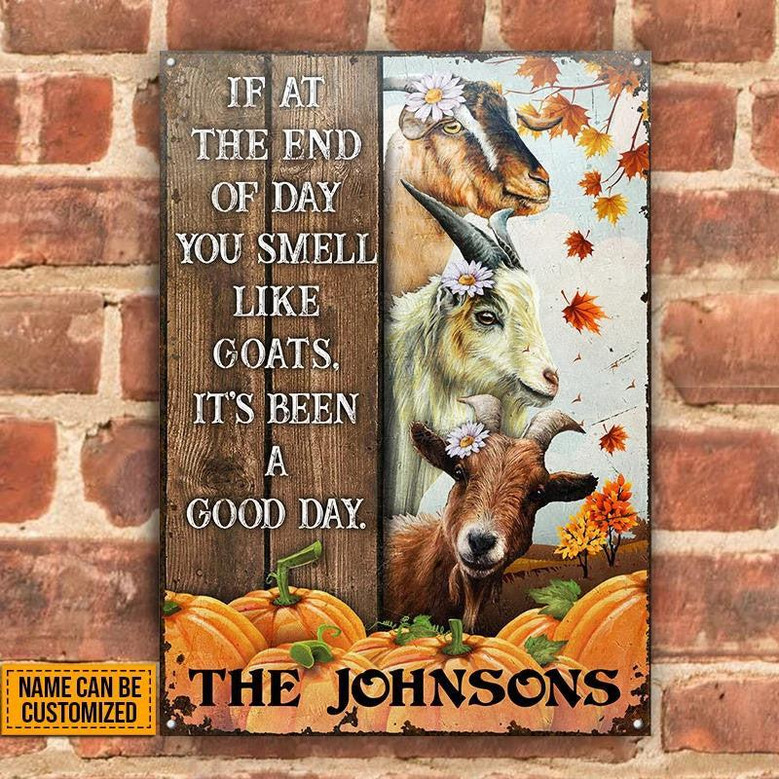 Metal Sign- Goat Farm Autumn Barn Pumpkin Pattern Rectangle Metal Sign Custom Name