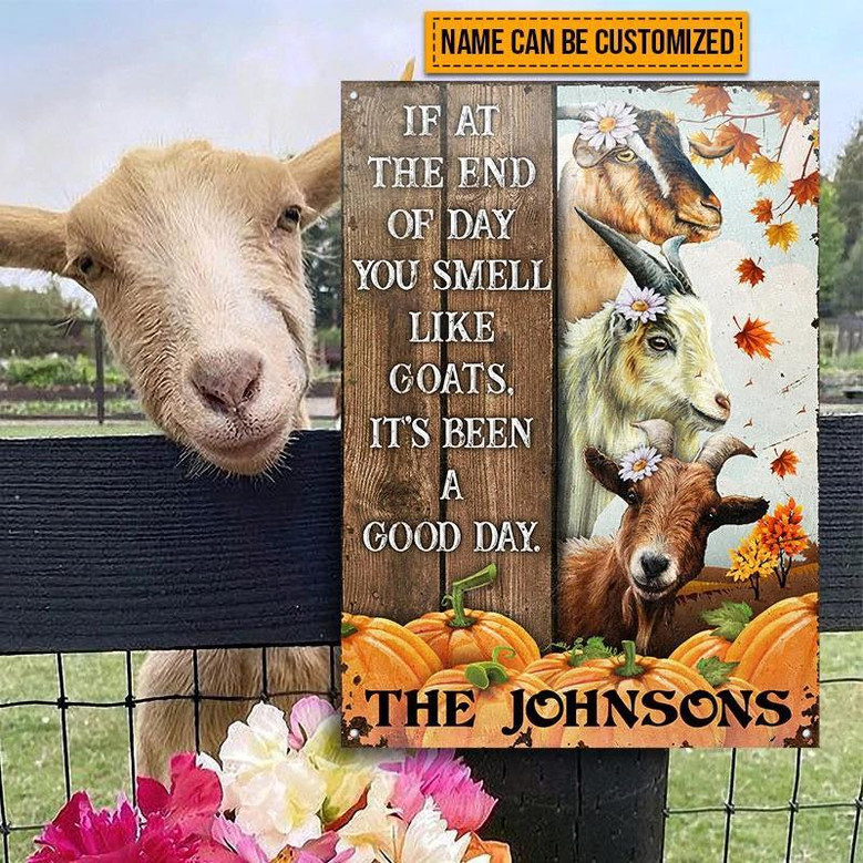 Metal Sign- Goat Farm Autumn Barn Pumpkin Pattern Rectangle Metal Sign Custom Name