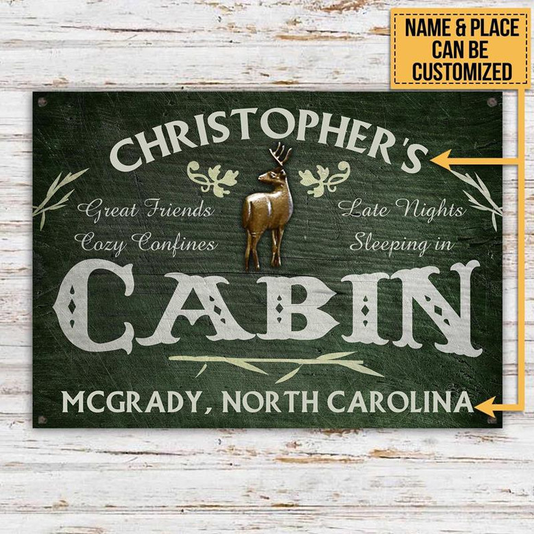Metal Sign- Green Design Deer Hunting Sleeping In Rectangle Metal Sign Custom Name Place