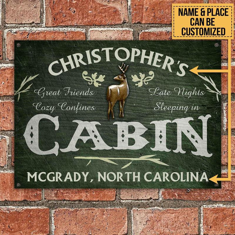 Metal Sign- Green Design Deer Hunting Sleeping In Rectangle Metal Sign Custom Name Place