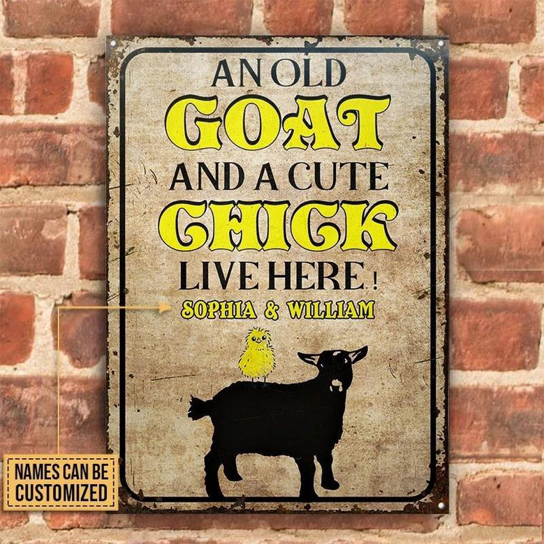 Metal Sign- Old Goat Cute Chick Live Here Cute Custom Name Rectangle Metal Sign