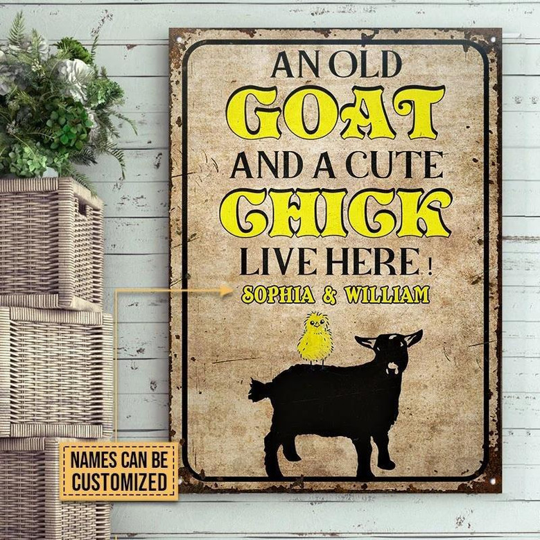 Metal Sign- Old Goat Cute Chick Live Here Cute Custom Name Rectangle Metal Sign