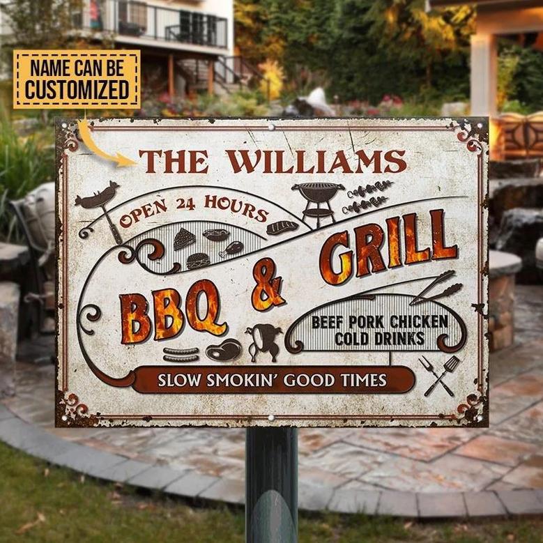 Metal Sign- Open All Day BBQ Grilling Slow Smokin Custom Name Rectangle Metal Sign