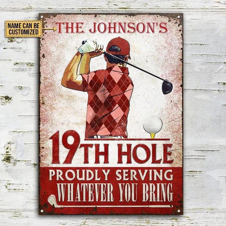Metal Sign- Red Man Golf Proudly Serving Custom Name Rectangle Metal Sign