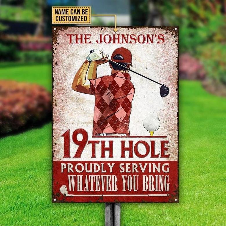 Metal Sign- Red Man Golf Proudly Serving Custom Name Rectangle Metal Sign
