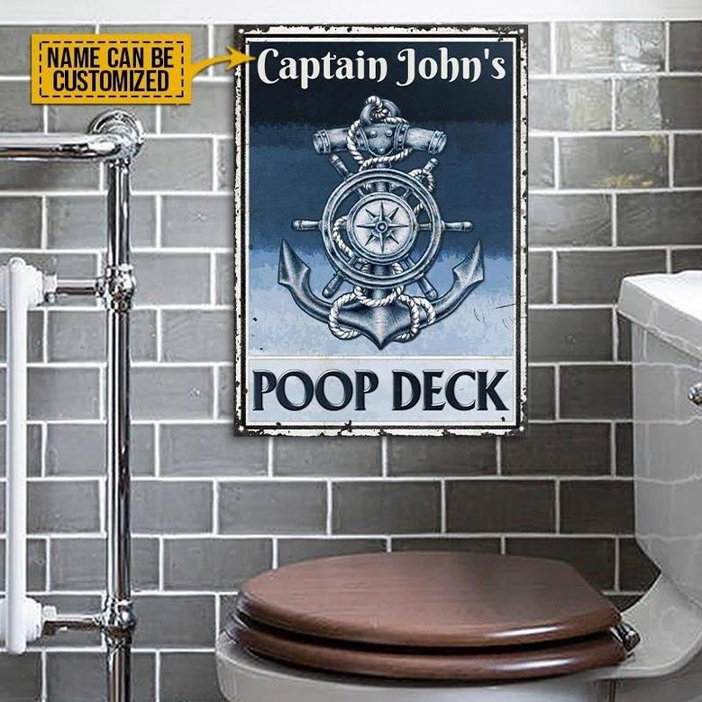 Metal Sign- Sailor Navy Captain Beach Poop Deck Blue Rectangle Metal Sign Custom Name