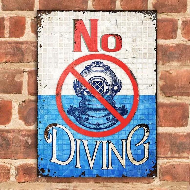 Metal Sign- Scuba Diving Pool No Diving Nice Design Rectangle Metal Sign