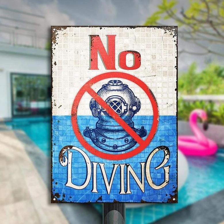 Metal Sign- Scuba Diving Pool No Diving Nice Design Rectangle Metal Sign