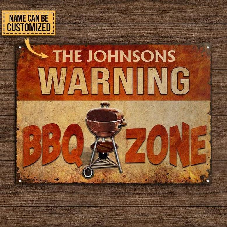 Metal Sign- Warm Color Grilling Warning BBQ Zone Custom Name Rectangle Metal Sign