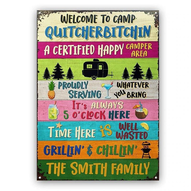 Metal Sign- Welcome To Camp Camper Area Rectangle Metal Sign Custom Name