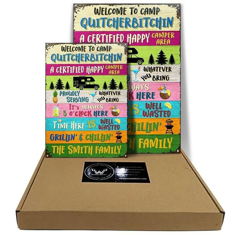 Metal Sign- Welcome To Camp Camper Area Rectangle Metal Sign Custom Name