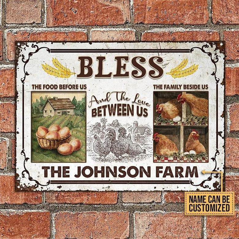 Metal Sign- White Theme Farm Chicken Bless The Food Before Us Rectangle Metal Sign Custom Name Metal Sign- White Theme Farm Chicken Bless The Food Before Us Rectangle Metal Sign Custom Name