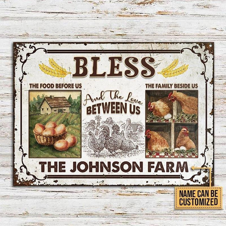 Metal Sign- White Theme Farm Chicken Bless The Food Before Us Rectangle Metal Sign Custom Name Metal Sign- White Theme Farm Chicken Bless The Food Before Us Rectangle Metal Sign Custom Name