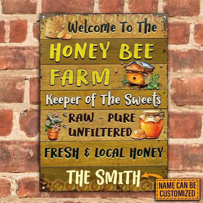 Metal Sign- Yellow Honey Bee Welcome To The Farm Rectangle Metal Sign Custom Name