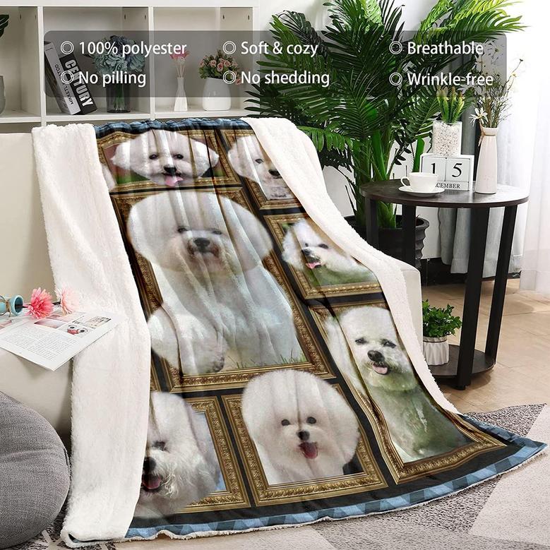 Throw Blanket Bichon Frise Dog Blankets Fuzzy Fleece Soft Blanket Cozy Warm Travel Blanket for Couch Sofa or Bed, Dogs Lover