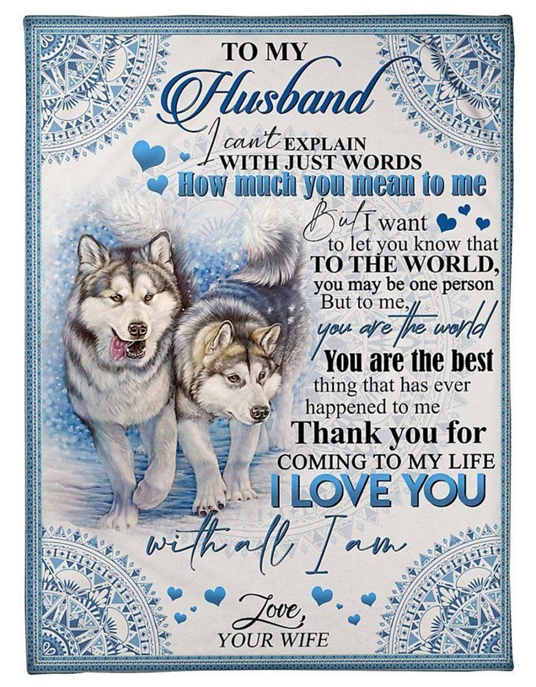 Wolf, To My Husband,Thank You For Coming To My Life,Fleece Blanket,Gift For Husband Home Decor Bedding Couch Sofa Soft