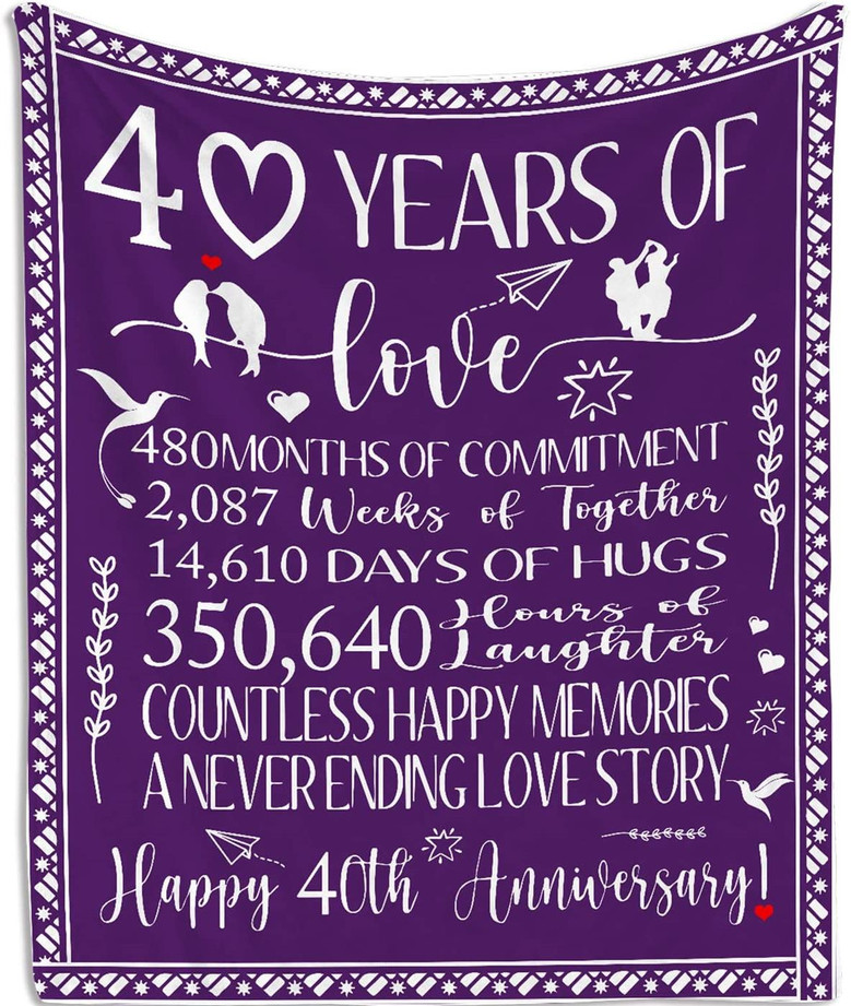40th Anniversary Wedding Gifts Blanket - 40 Years of Marriage Gifts Idea, Wedding, Birthday, Romantic Gift for Couple Her/Him Throw Blankets